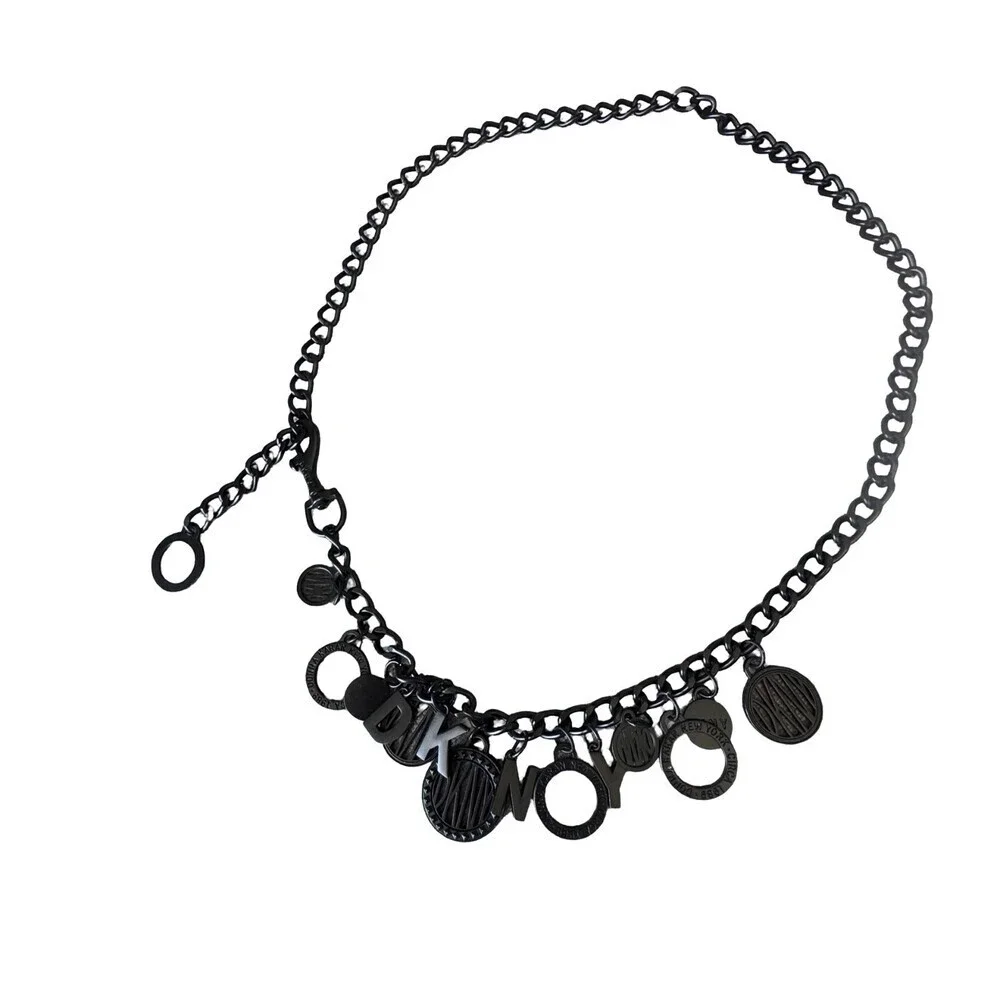 DKNY vintage Subway Token Logo Black Metal Chain Charm Belt 42